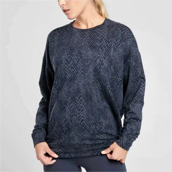 Athleta Sweatshirt Womens Small Navy Blue Studio to Street Splatter Stretch Crew - Picture 1 of 9